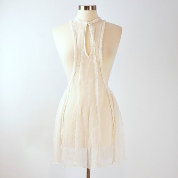 Free People Anna Twofer Lace Sheer Ruffles Crochet Overlay Mini Dress - Small - Picture 6 of 10